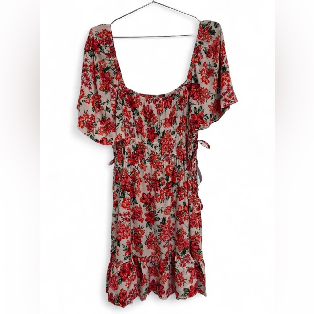 Topshop Cream Mini Dress with Coral Floral Print - Picture 3 of 5